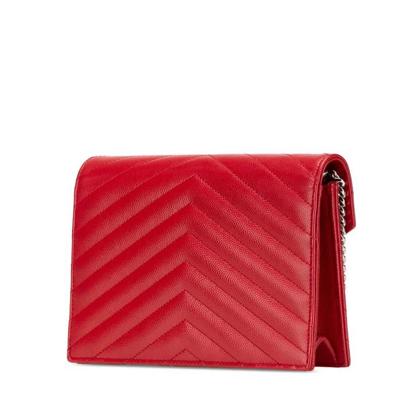 Saint Laurent Grain De Poudre Cassandre Chain Wallet Red Leather Good condition - Back View