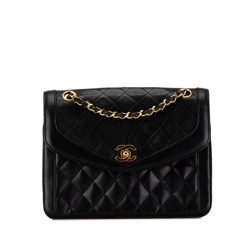 Chanel CC Quilted Lambskin Single Flap Black Leather Good condition - Front View