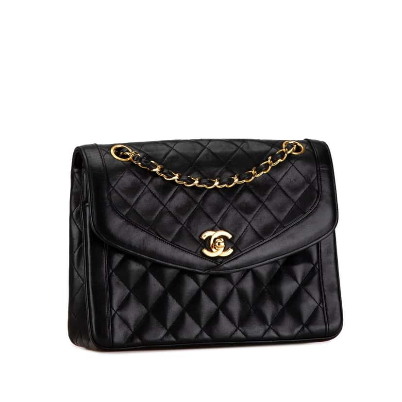 Chanel CC Quilted Lambskin Single Flap Black Leather Good condition - Back View