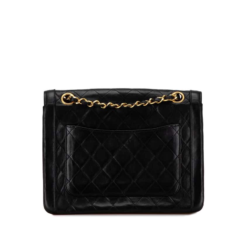 Chanel CC Quilted Lambskin Single Flap Black Leather Good condition - Inside View