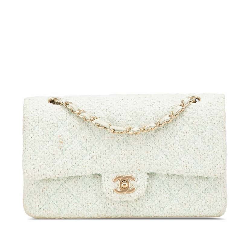 Chanel Medium Classic Tweed Double Flap Green Tweed Good condition - Front View