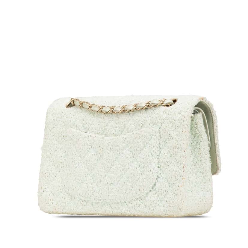 Chanel Medium Classic Tweed Double Flap Green Tweed Good condition - Back View