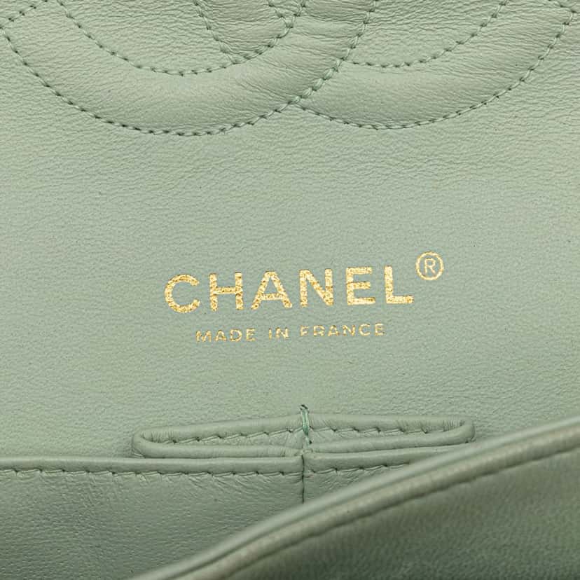 Chanel Medium Classic Tweed Double Flap Green Tweed Good condition - Box View