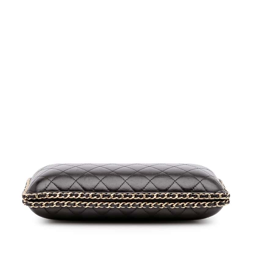 Chanel Quilted Lambskin Chain Around Clutch Black Leather Good condition - Inside View