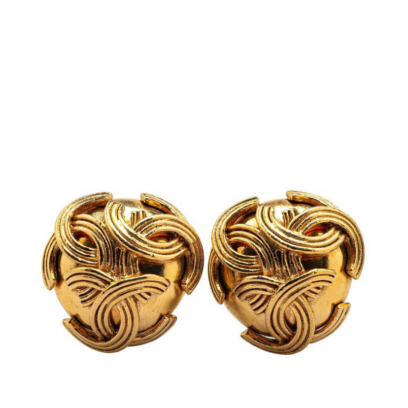 Chanel Gold Plated Triple CC Round Clip On Earrings Gold Metal Good condition - Front View