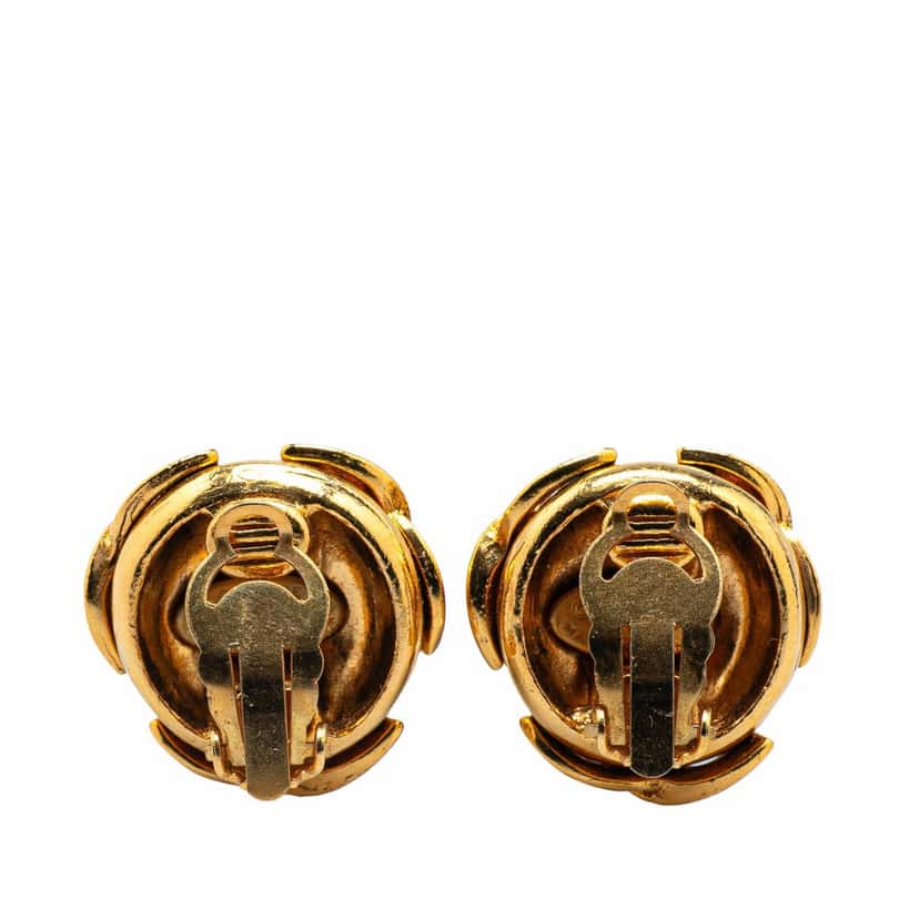 Chanel Gold Plated Triple CC Round Clip On Earrings Gold Metal Good condition - Back View