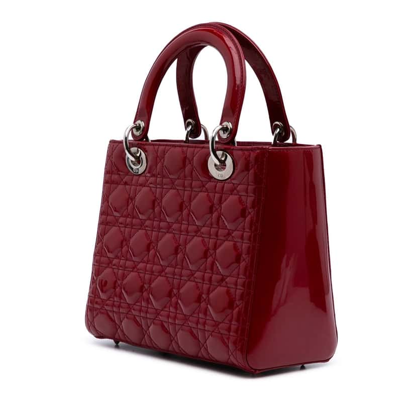 Dior Medium Patent Cannage Lady Dior Red Leather Good condition - Back View