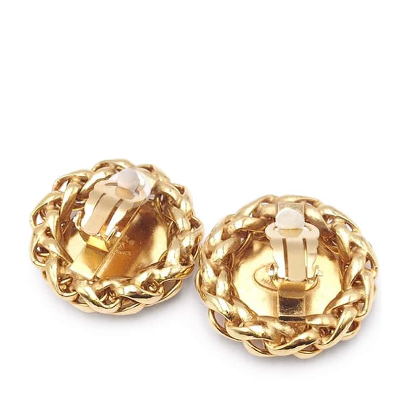 Chanel Gold Plated CC Wheat Medallion Clip On Earrings Gold Metal Good condition - Back View
