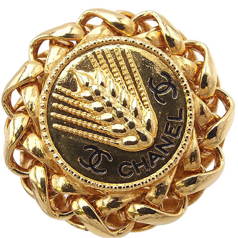 Chanel Gold Plated CC Wheat Medallion Clip On Earrings Gold Metal Good condition - Inside View