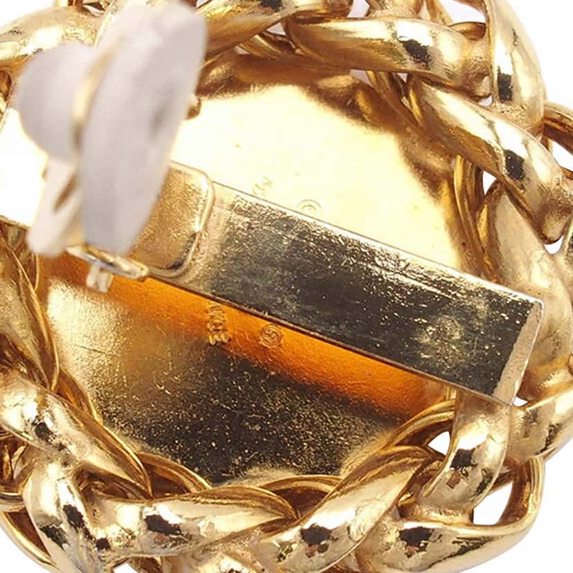 Chanel Gold Plated CC Wheat Medallion Clip On Earrings Gold Metal Good condition - Box View