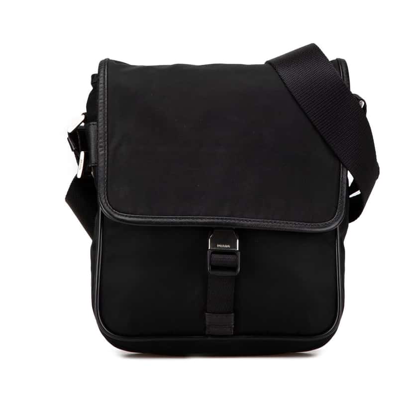 Prada Tessuto Buckle Messenger Bag Black Good condition - Front View