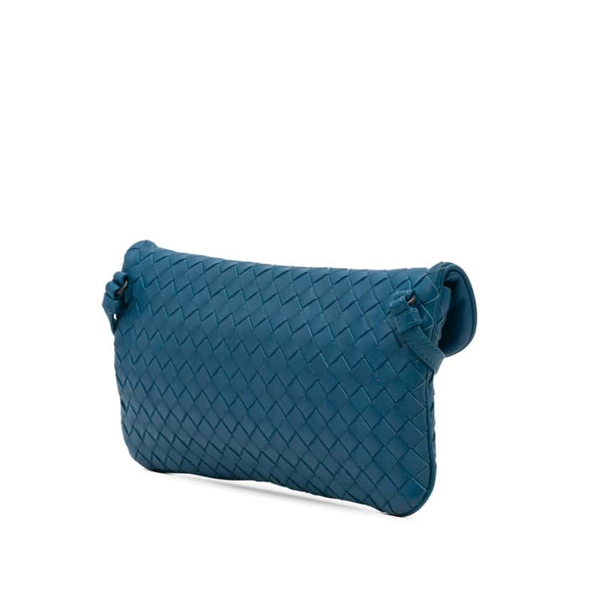 Bottega Veneta Mini Nappa Intrecciato Turn Lock Crossbody Blue Leather Good condition - Back View