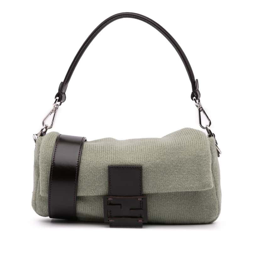 Fendi Cashmere Baguette Satchel Green Wool Good condition - Front View