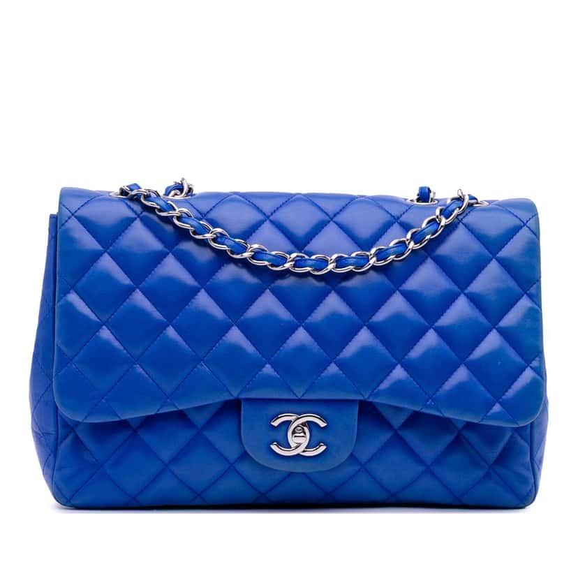 Chanel Jumbo Classic Lambskin Single Flap Blue Leather Good condition - Front View