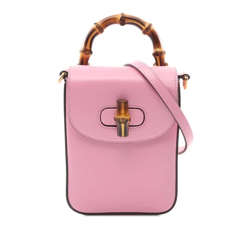 Gucci Mini Calfskin Bamboo Top Handle Bag Pink Leather Good condition - Front View