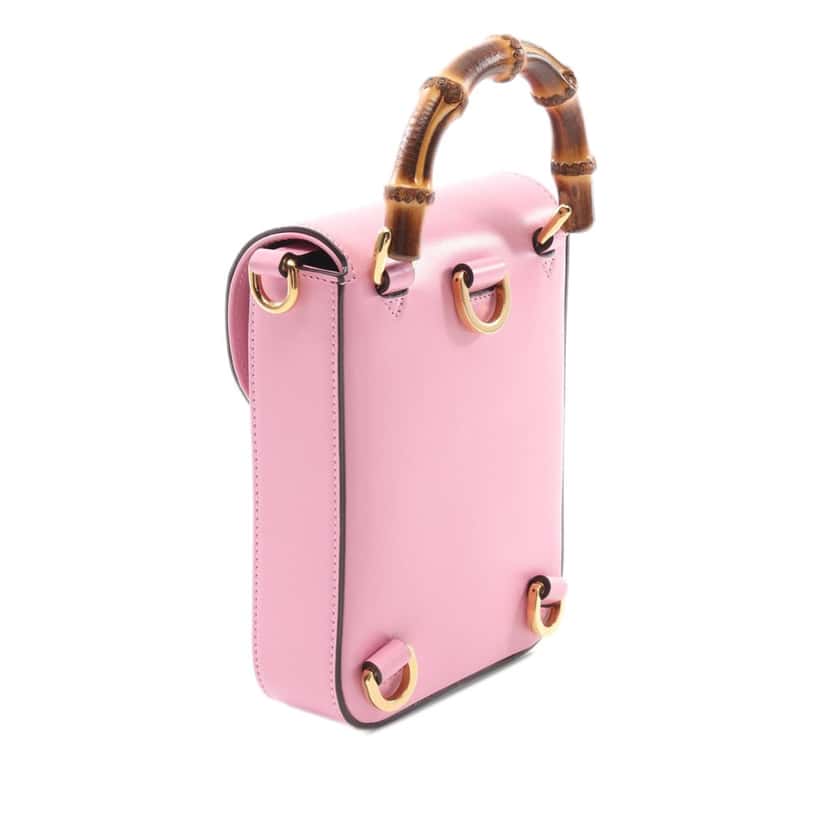 Gucci Mini Calfskin Bamboo Top Handle Bag Pink Leather Good condition - Back View