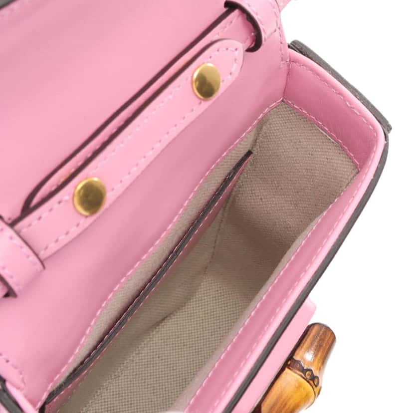 Gucci Mini Calfskin Bamboo Top Handle Bag Pink Leather Good condition - Inside View