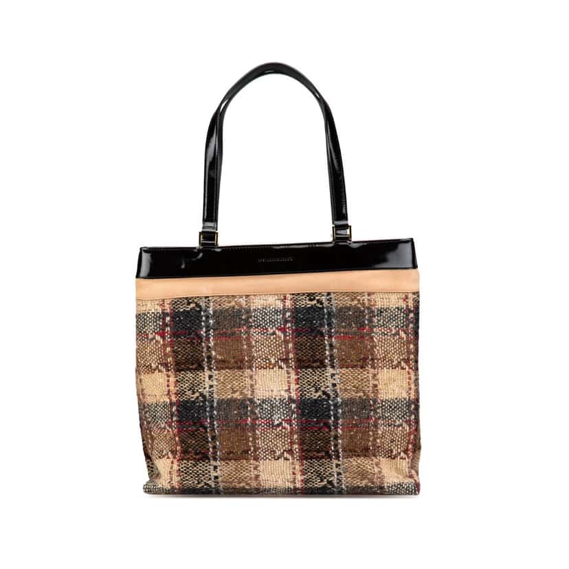 Burberry Plaid Tweed Tote Brown Tweed Good condition - Front View