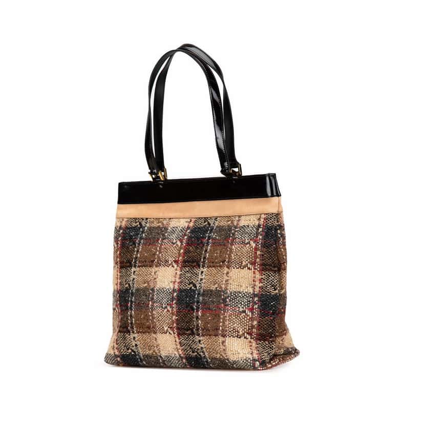 Burberry Plaid Tweed Tote Brown Tweed Good condition - Back View