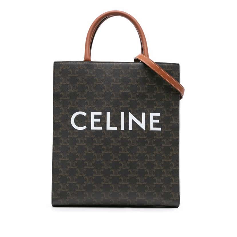 Celine Small Triomphe Coated Canvas Vertical Cabas Tote Brown Canvas Good condition - Front View