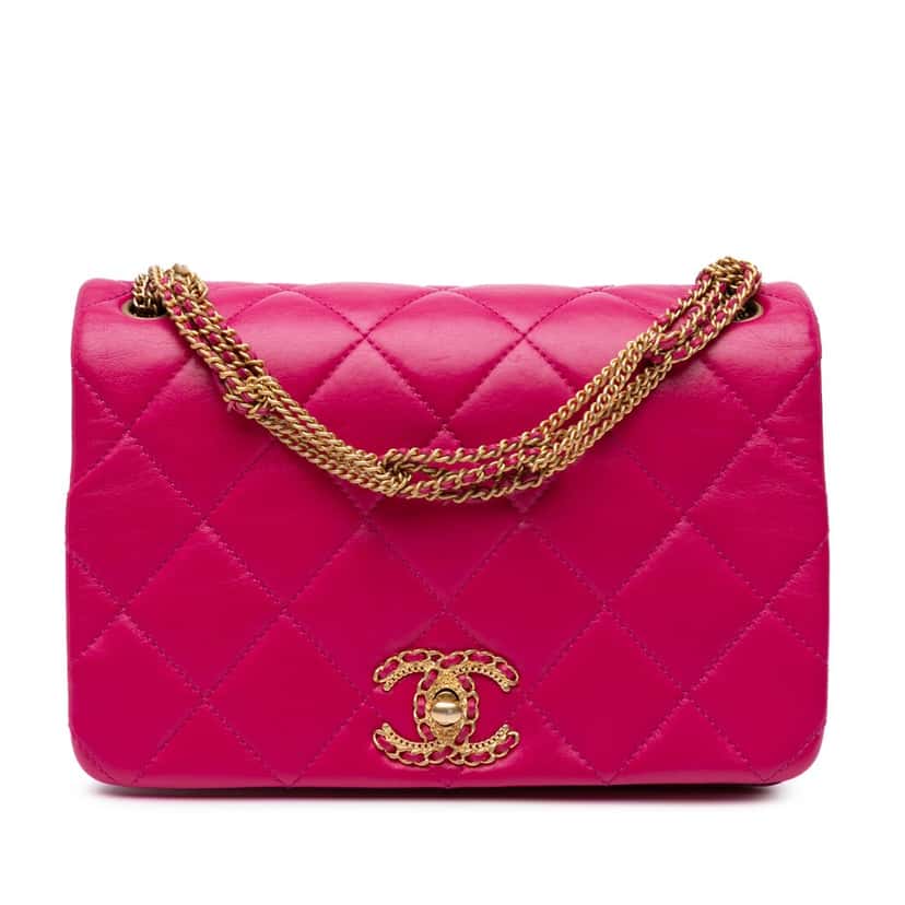 Chanel Small Quilted Lambskin On And On Chain Flap Pink Leather Very good condition - Front View