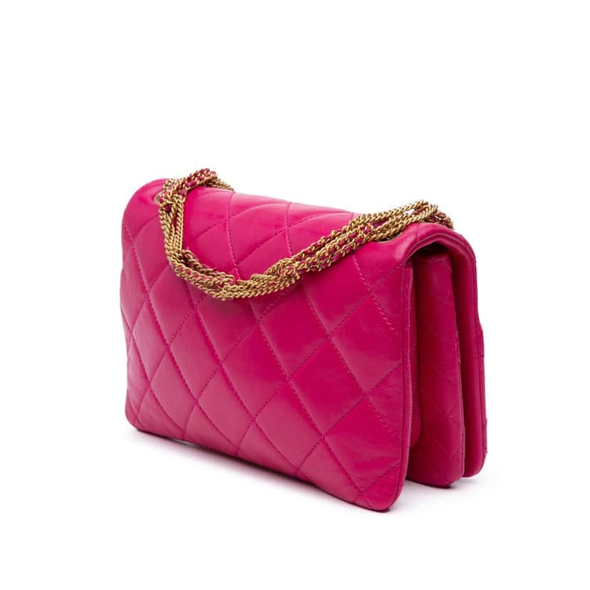 Chanel Small Quilted Lambskin On And On Chain Flap Pink Leather Very good condition - Back View