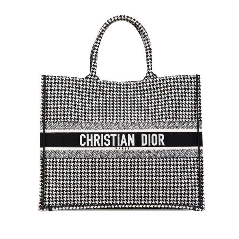 Dior Large Canvas Houndstooth Embroidered Book Tote Black Canvas Good condition - Front View