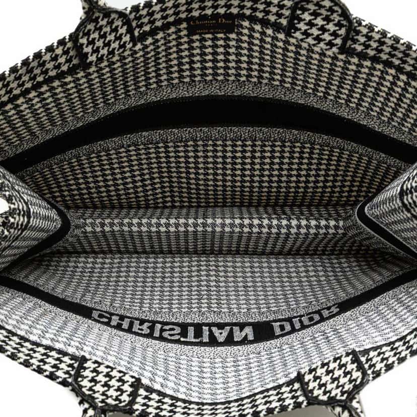 Dior Large Canvas Houndstooth Embroidered Book Tote Black Canvas Good condition - Model View