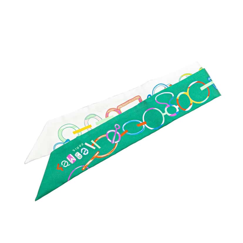 Hermès Do Re Boucles Twilly Scarf Green Silk Good condition - Front View