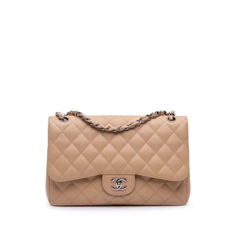 Chanel Jumbo Classic Caviar Double Flap Brown Leather Good condition - Front View