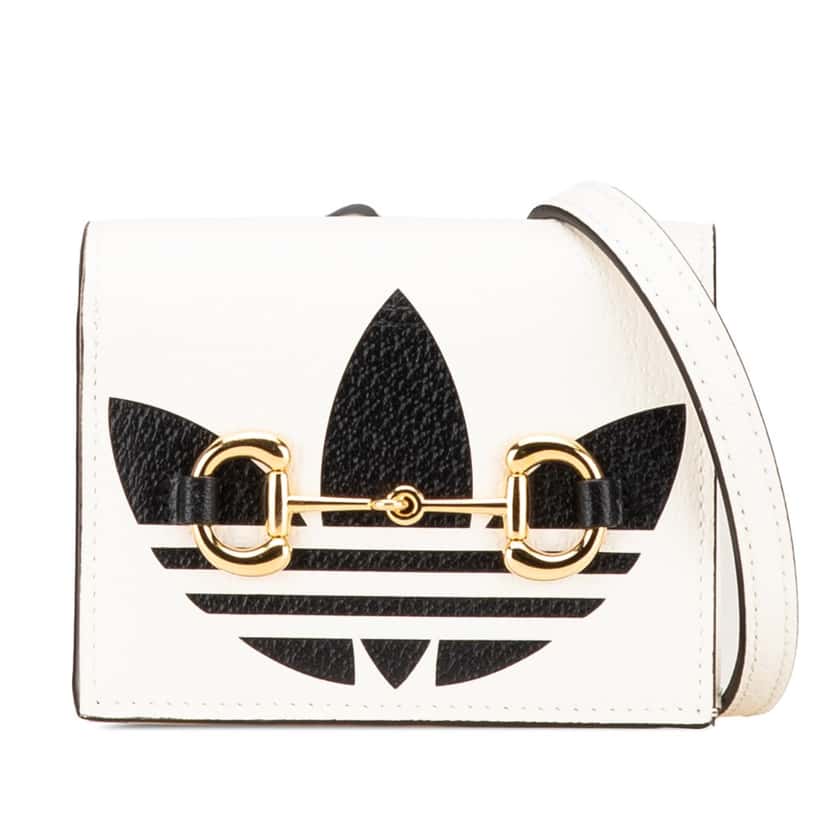 Gucci Adidas Leather Horsebit Wallet on Strap White Leather Good condition - Front View