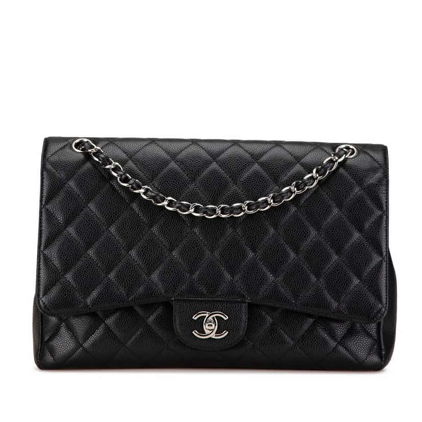 Chanel Maxi Classic Caviar Single Flap Black Leather Good condition - Front View