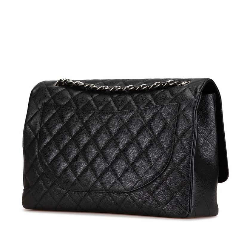 Chanel Maxi Classic Caviar Single Flap Black Leather Good condition - Back View