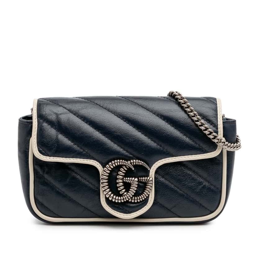 Gucci Super Mini GG Marmont Matelasse Leather Torchon Flap Crossbody Blue Leather Good condition - Front View