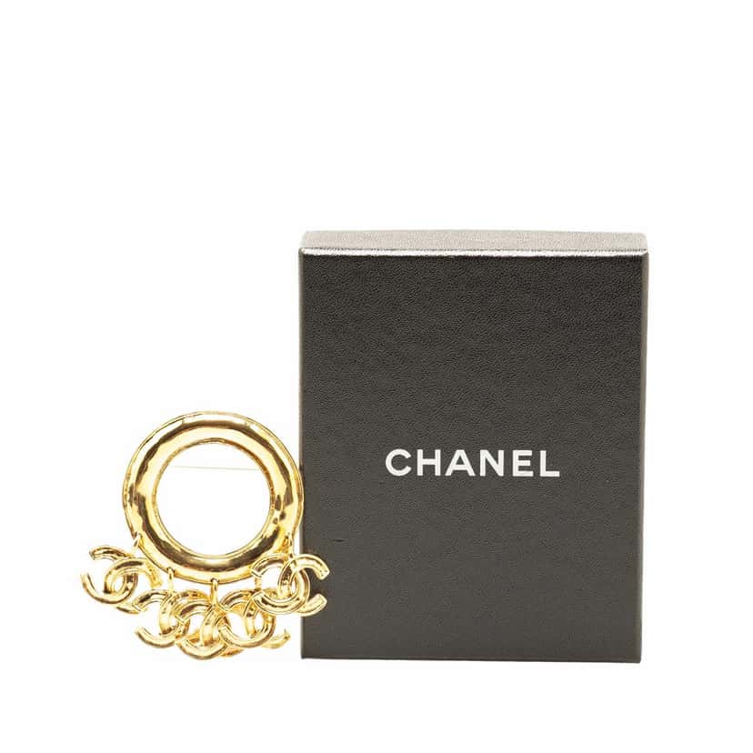 Chanel Gold Plated CC Charm Brooch Gold Metal Good condition - Box View