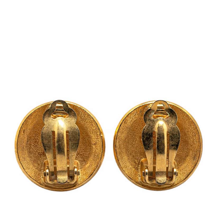 Chanel Gold Plated CC Round Clip on Earrings Gold Metal Good condition - Back View