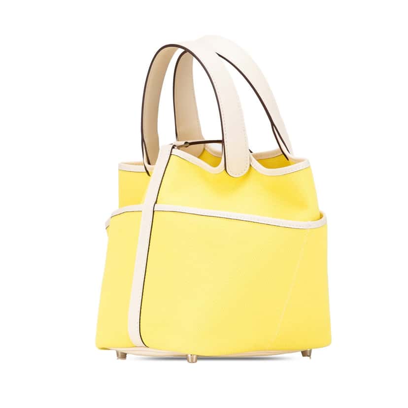 Hermès Toile Goeland and Swift Cargo Picotin Lock 18 Yellow Canvas Good condition - Back View