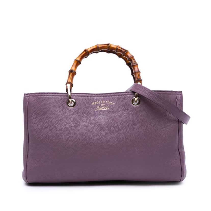 Gucci Medium Calfskin Bamboo Shopper Satchel Purple Leather Good condition - Front View