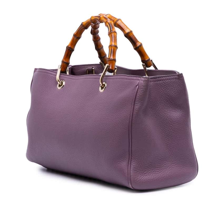 Gucci Medium Calfskin Bamboo Shopper Satchel Purple Leather Good condition - Back View