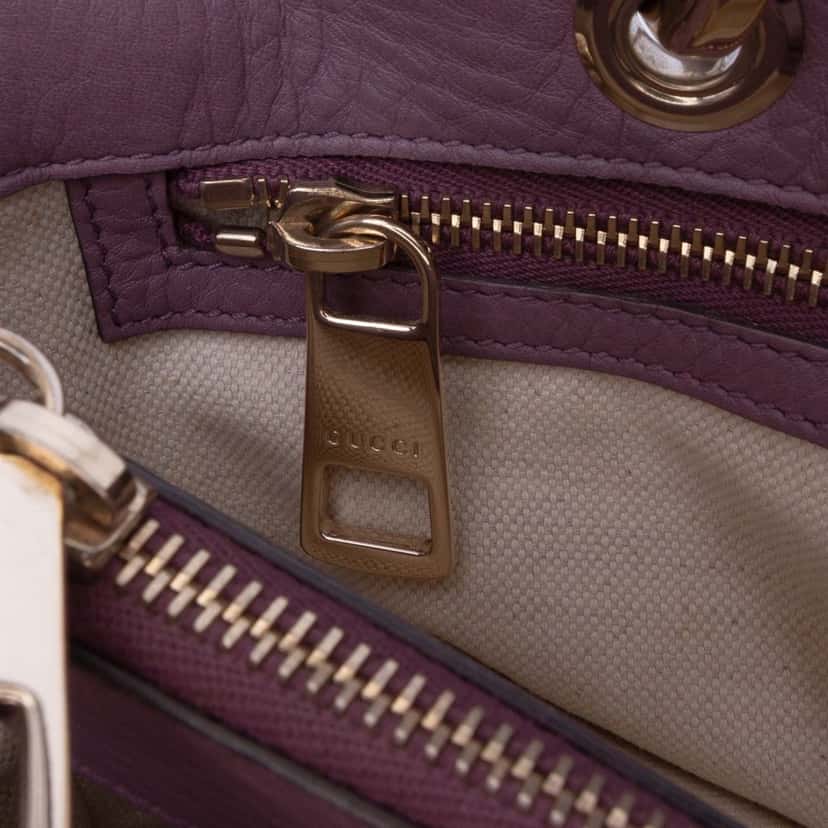 Gucci Medium Calfskin Bamboo Shopper Satchel Purple Leather Good condition - Box View