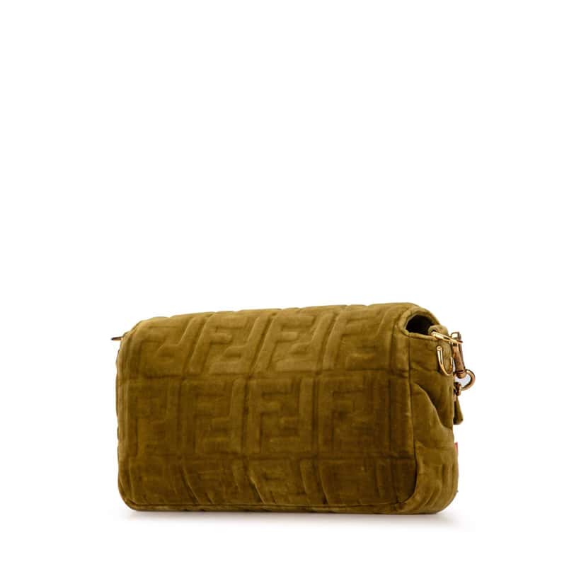 Fendi Zucca Embossed Velvet Baguette Satchel Green Velvet Good condition - Back View