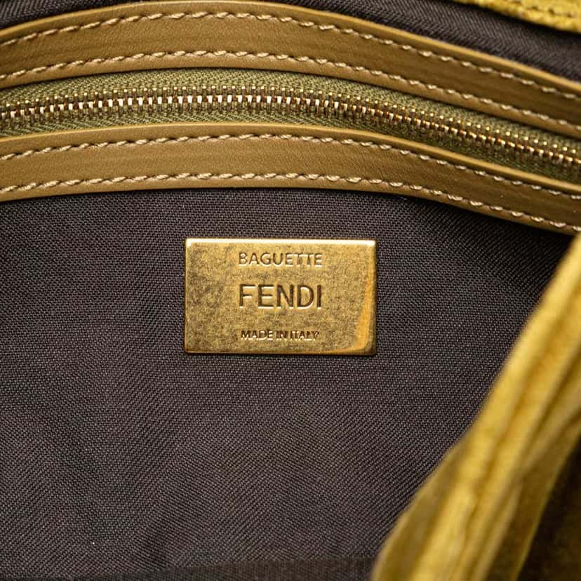 Fendi Zucca Embossed Velvet Baguette Satchel Green Velvet Good condition - Box View