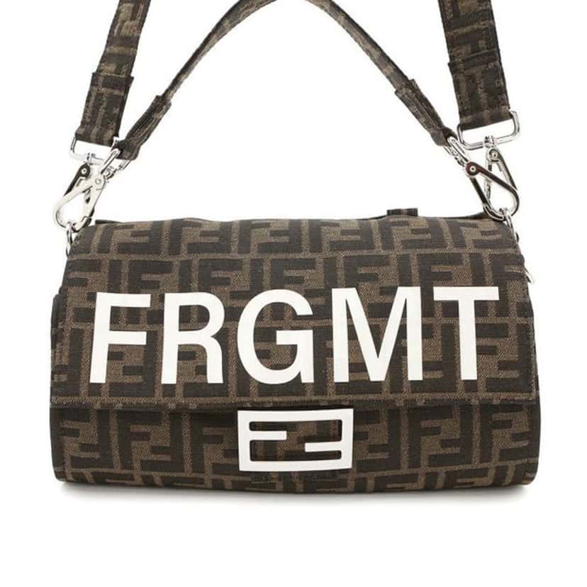 Fendi FRGMT Zucca Embroidered Canvas Foldable Baguette Satchel Brown Canvas Good condition - Inside View