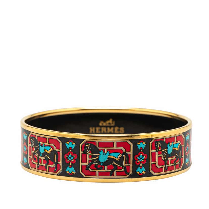 Hermès Wide Horse Enamel Bangle 65 Black Good condition - Front View