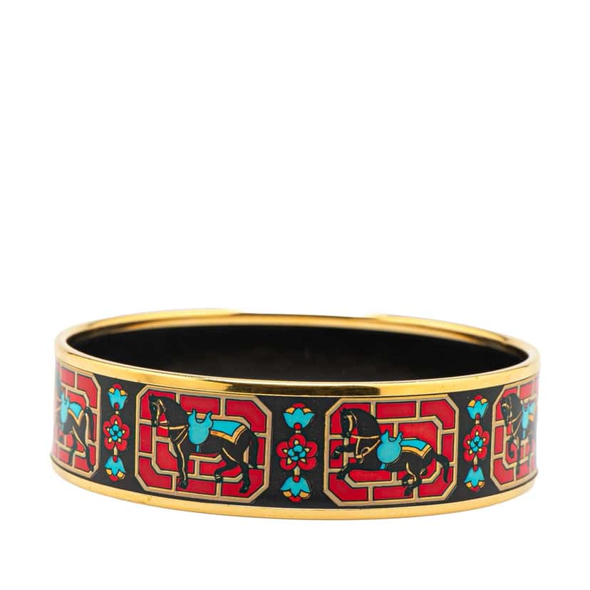 Hermès Wide Horse Enamel Bangle 65 Black Good condition - Back View