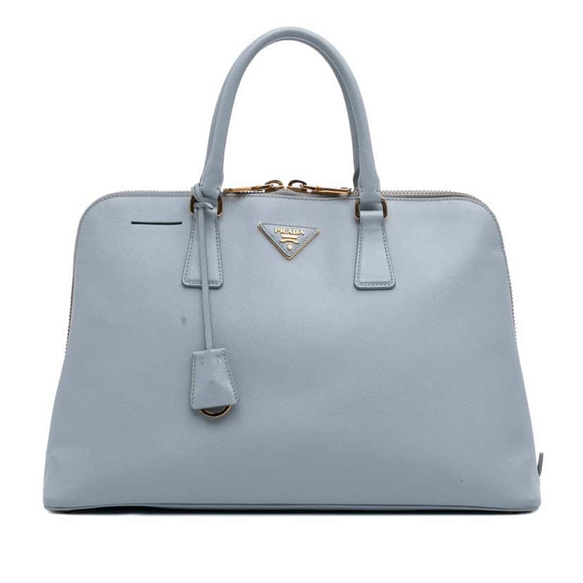 Prada Large Saffiano Lux Promenade Satchel Blue Leather Good condition - Front View