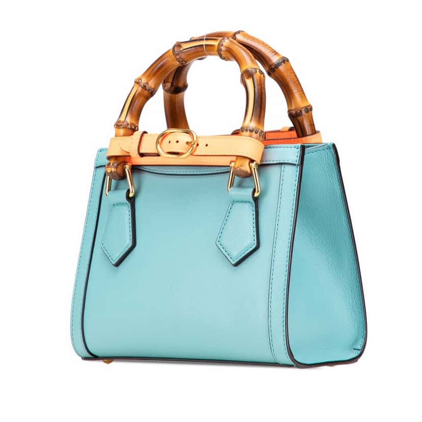 Gucci Mini Calfskin Bamboo Diana Satchel Blue Leather Good condition - Back View