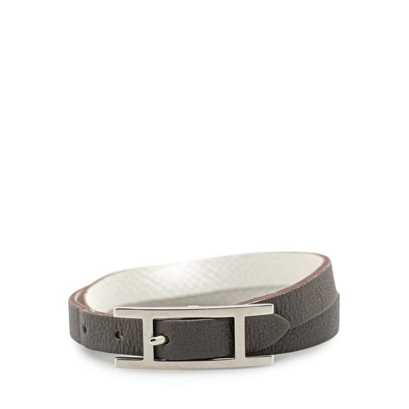 Hermès Epsom Behapi Double Tour Bracelet XS Grey Leather Good condition - Front View