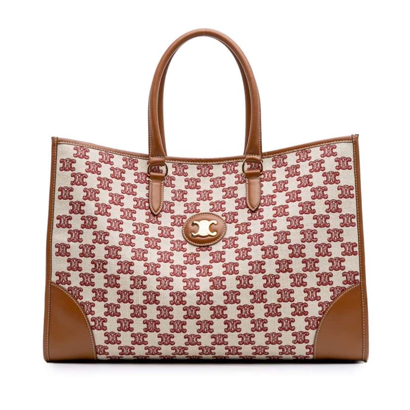 Celine Triomphe Embroidered Canvas Horizontal Cabas Tote Brown Canvas Good condition - Front View
