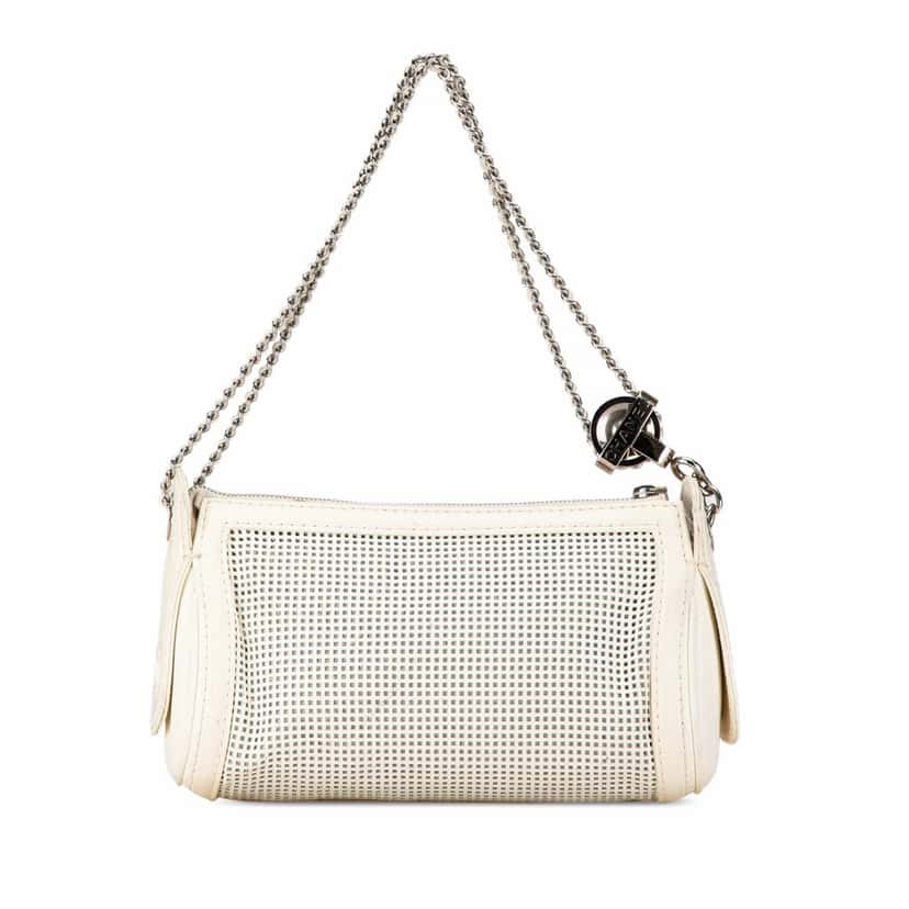 Chanel Caviar Perforated Pulley Shoulder Bag White Leather Good condition - Inside View
